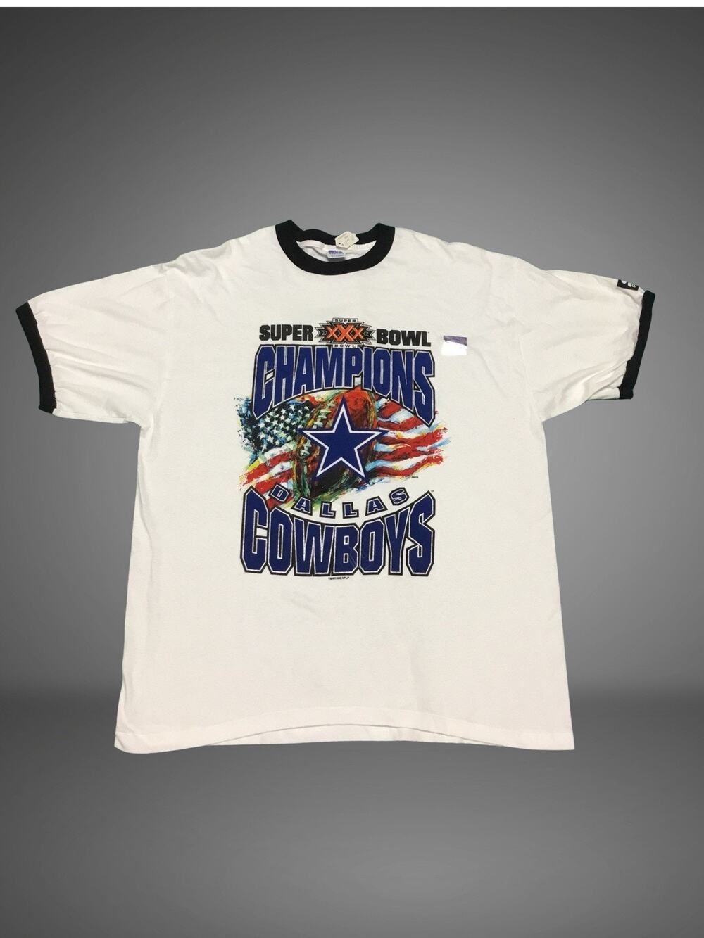 NOS VTG Starter Dallas Cowboys Super Bowl XXX 1995 Champions Ringer Tee XL NEW